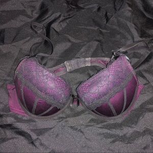 Used. Size 32B purple and black lace push-up Bra.